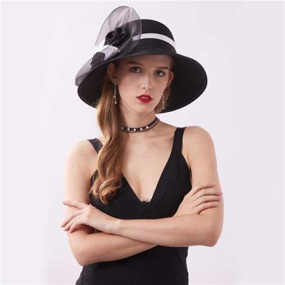 Kentucky Derby Hats - Organza Hat Fascinator Hat Black White